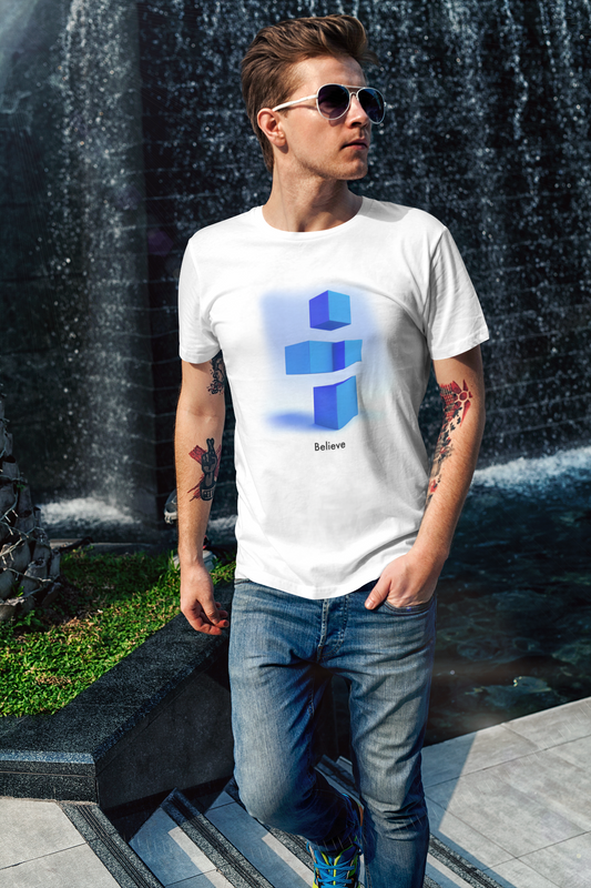 Believe in Blue: Abstract 3D Blocks Unisex T-Shirt