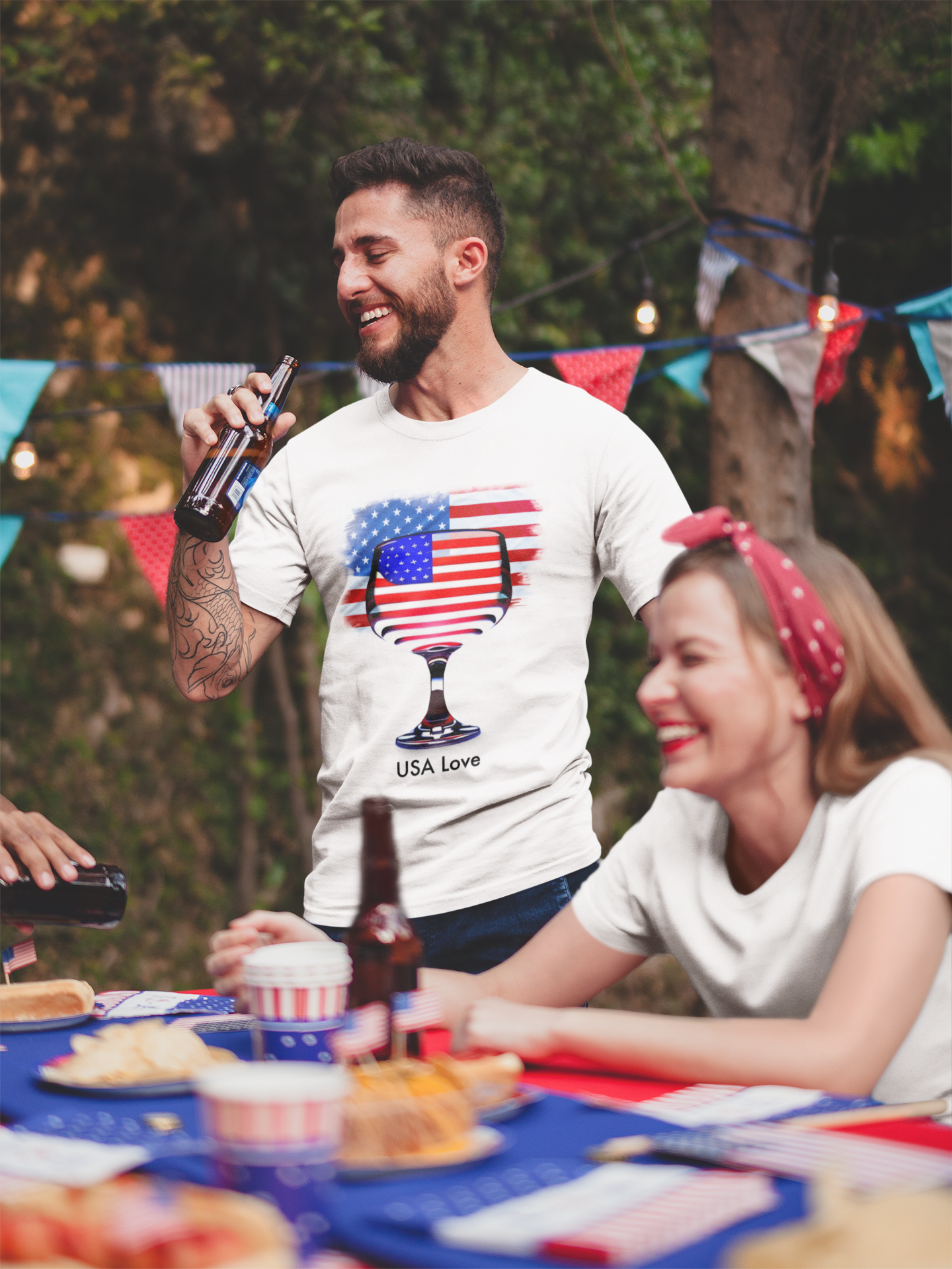 Toast to Freedom: Men's Staple Tee with AI-Generated 'USA Love' Design