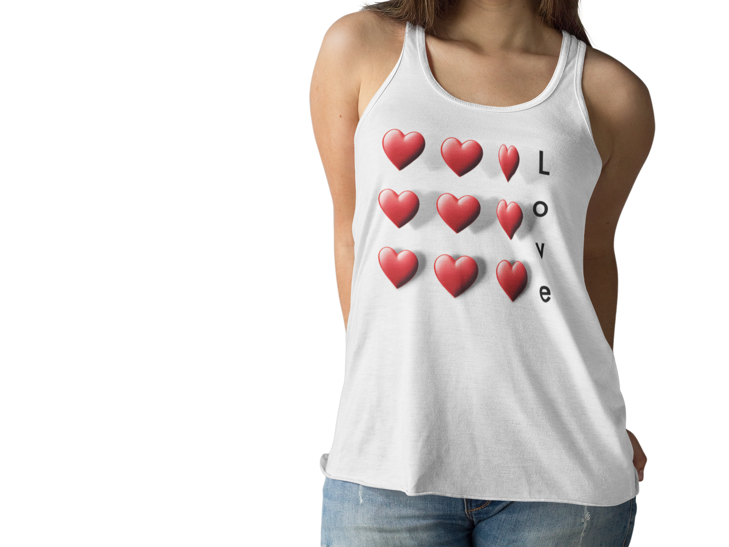 Love in 3D: Hearts Pattern Racerback Tank