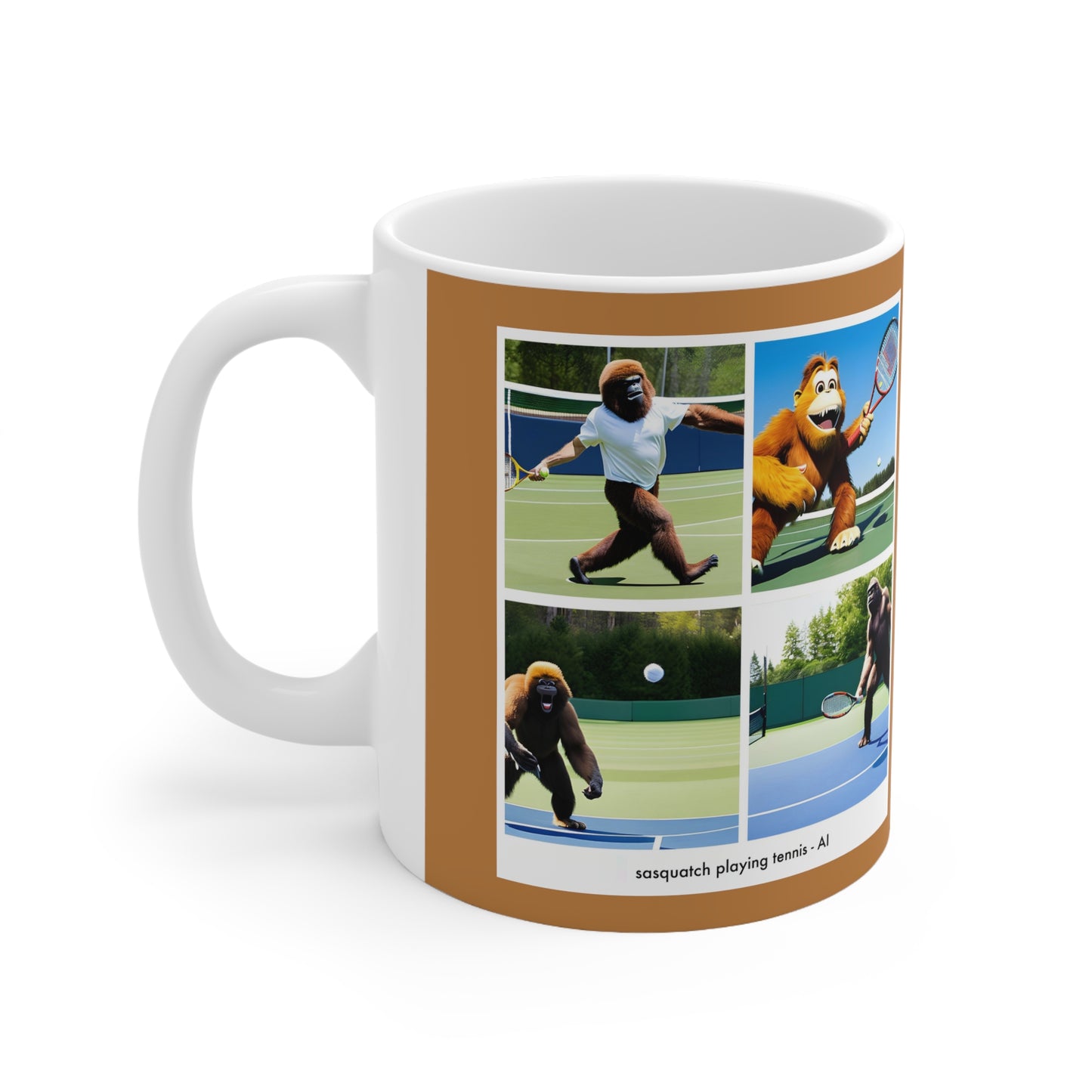 Coffee Mug - sasquatch playing tennis - AI