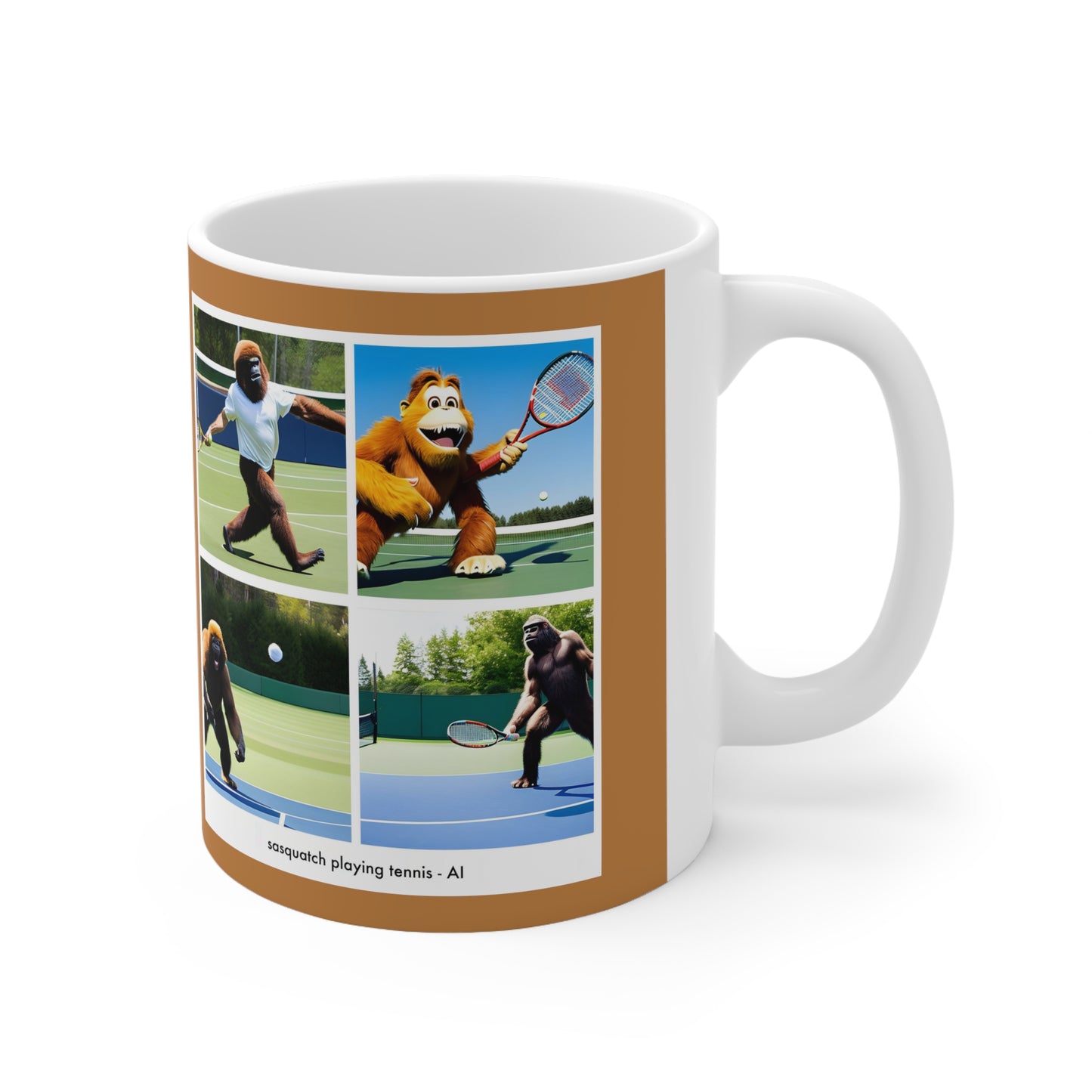 Coffee Mug - sasquatch playing tennis - AI