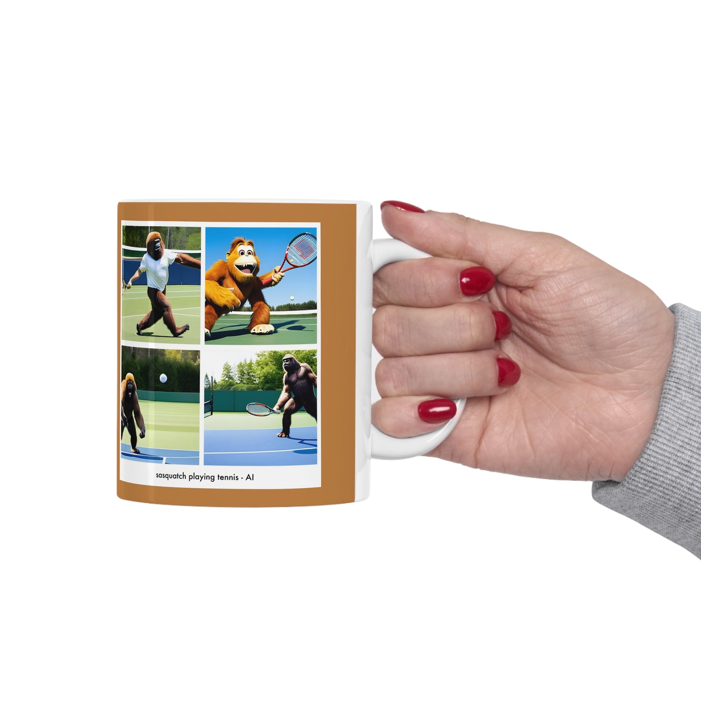 Coffee Mug - sasquatch playing tennis - AI