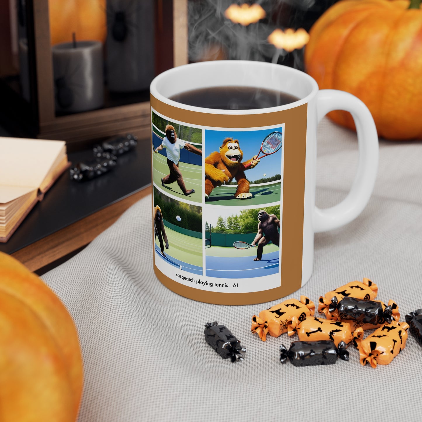 Coffee Mug - sasquatch playing tennis - AI