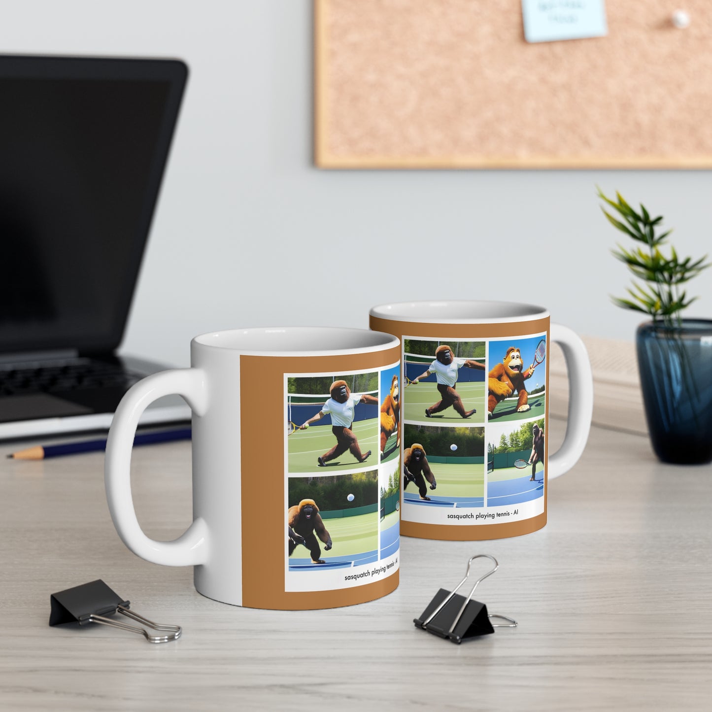 Coffee Mug - sasquatch playing tennis - AI