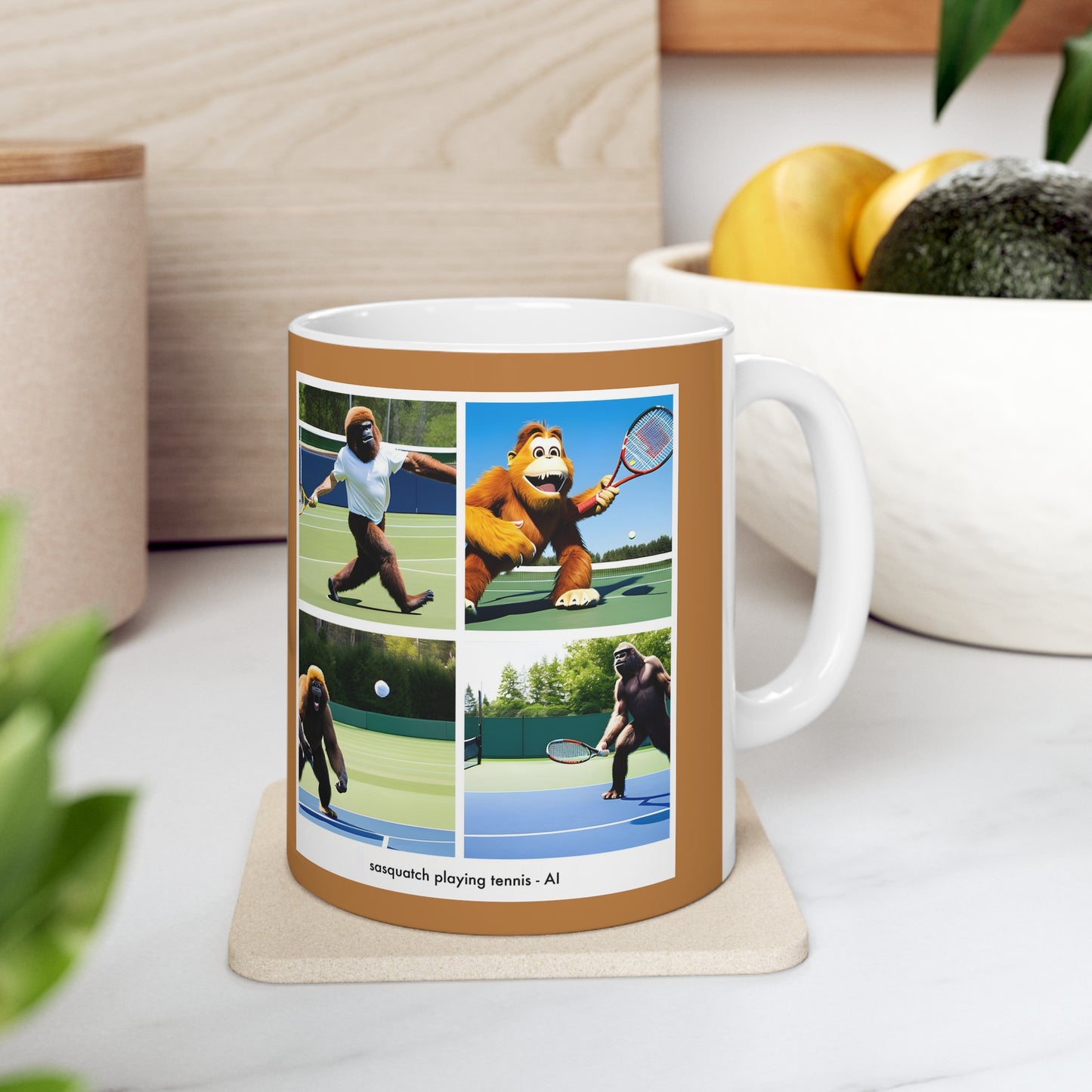 Coffee Mug - sasquatch playing tennis - AI