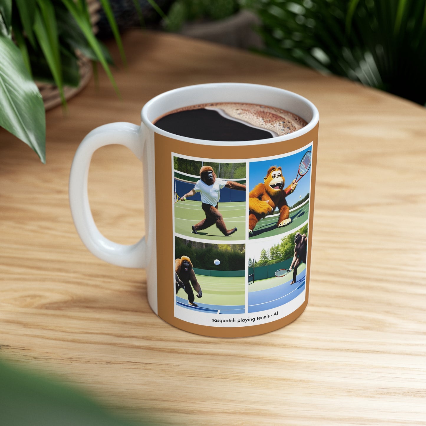 Coffee Mug - sasquatch playing tennis - AI